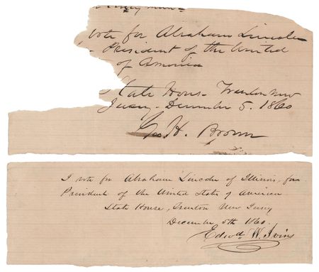Lot #41 Abraham Lincoln (2) 1860 Presidential Electoral Ballots from New Jersey - Image 1