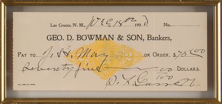 Lot #114 Pat Garrett Signed 'Las Cruces, New Mexico' Bank Check (1900) - Image 2
