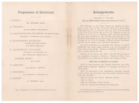 Lot #209 Brooklyn Bridge 1883 Opening Ceremonies Invitation and Program - Image 2