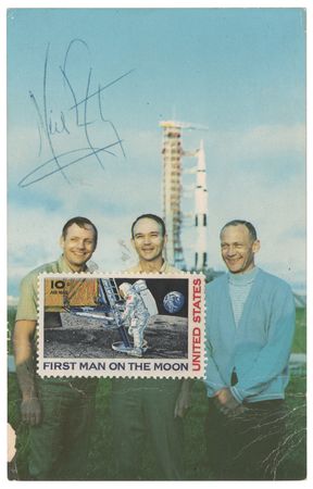 Lot #187 Neil Armstrong Signed Apollo 11 Postcard