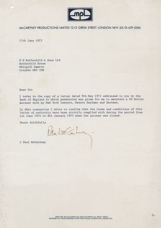 Lot #373 Beatles: Paul McCartney Typed Letter