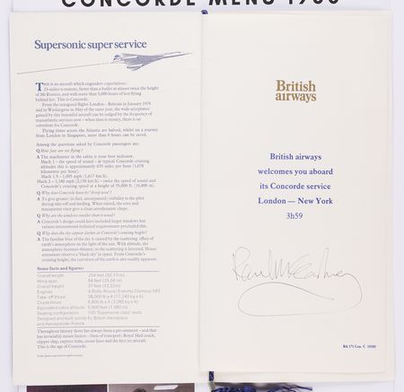 Lot #374 Beatles: Paul McCartney Signed British Airways Concorde In-Flight Menu (January 12, 1980) - Four Days Before His Arrest in Japan - Image 2