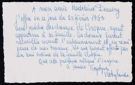 Lot #345 Frédéric Chopin Lock of Hair Preserved by His Family and Presented by Leading Chopin Scholar Krystyna Kobylanska - Image 4
