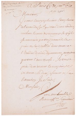 Lot #108 John Law Letter Signed as Controller