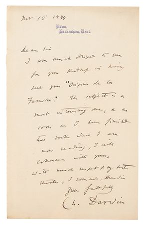Lot #95 Charles Darwin Autograph Letter Signed on