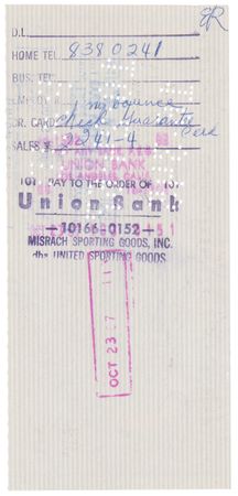 Lot #513 Bruce Lee Filled Out and Signed Check, Purchasing Sporting Goods Three Months After Coining 'Jeet Kune Do' (October 21, 1967) - Image 2