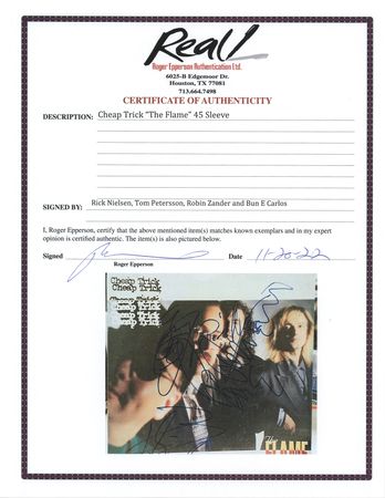Lot #413 Cheap Trick Signed 45 RPM Record Sleeve - The Flame - Image 2