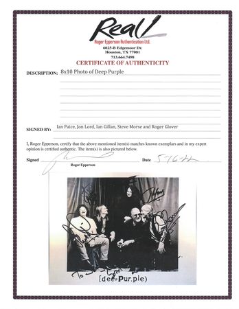 Lot #424 Deep Purple Signed Photograph - Image 2