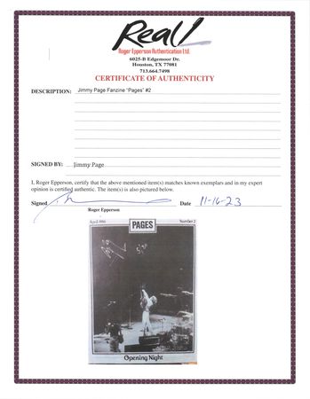 Lot #454 Led Zeppelin: Jimmy Page Signed Fanzine - 'Pages' (Ltd. Ed. #5/20) - Image 2