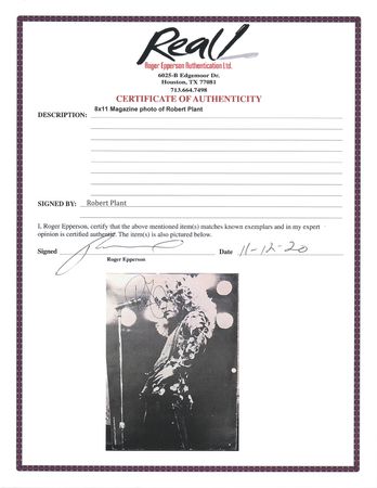 Lot #459 Led Zeppelin: Robert Plant Signed Photograph - Image 2
