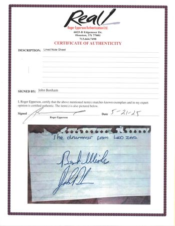 Lot #383 Led Zeppelin: John Bonham Signature - Image 2