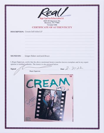 Lot #422 Cream: Ginger Baker and Jack Bruce Signed Album - Self-Titled - Image 2