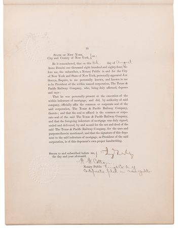 Lot #136 Jay Gould Twice-Signed Document - Texas and Pacific Railway Company Mortgage Bond - Image 2