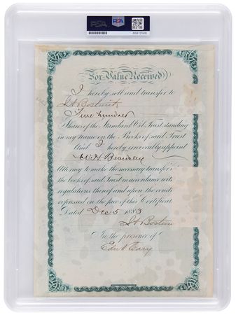Lot #92 John D. Rockefeller, Henry Flagler, and Jabez A. Bostwick Signed Stock Certificate for Standard Oil - Image 2