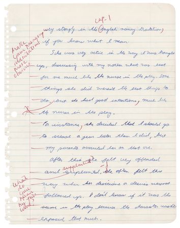 Lot #16 John F. Kennedy, Jr. Autograph Manuscript Signed - Middle School Essay on Romeo and Juliet and His White House Nanny (1974-75) - Image 2