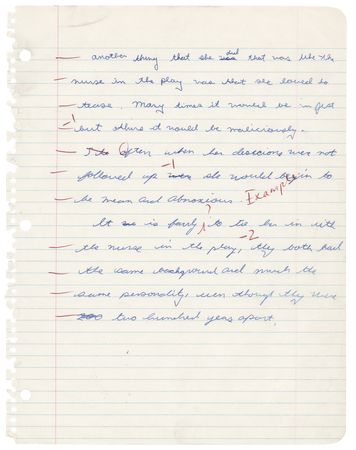 Lot #16 John F. Kennedy, Jr. Autograph Manuscript Signed - Middle School Essay on Romeo and Juliet and His White House Nanny (1974-75) - Image 4