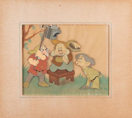 Lot #605 Doc, Happy, and Dopey production cels from Snow White and the Seven Dwarfs - Image 2