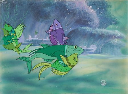 Lot #645 Beautiful Briny Ballroom (dancing fish) production cels and production background from Bedknobs and Broomsticks - Image 1