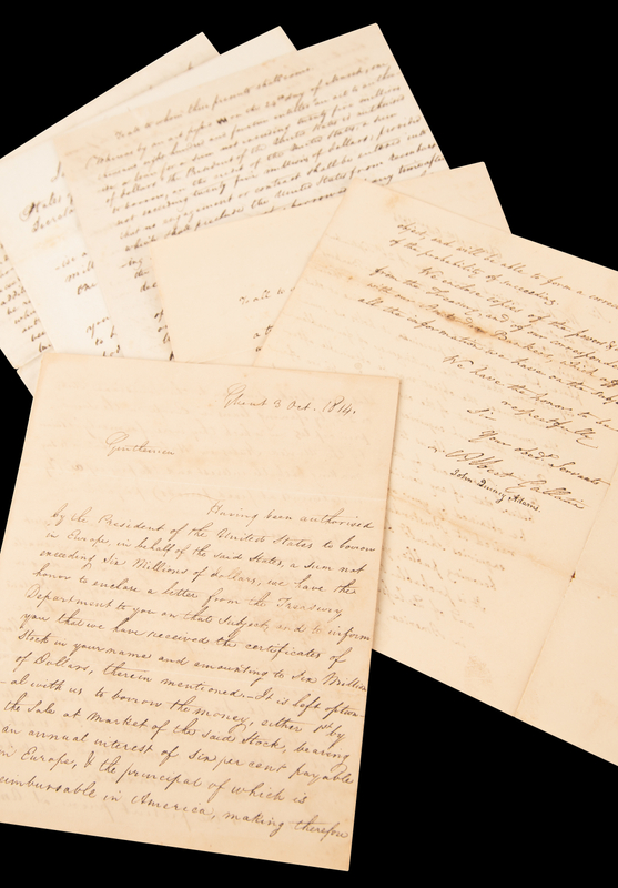 Lot 5017 War of 1812: John Quincy Adams and Albert Gallatin Letter Signed with $6 Million European Loan Document Archive