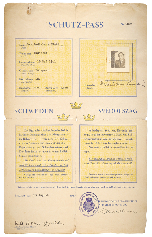 Lot 5054 Raoul Wallenberg Signed Schutz-Pass #0005 with Extremely Rare Complete Signature with Photo of Budapest Doctor Whose Life He Saved