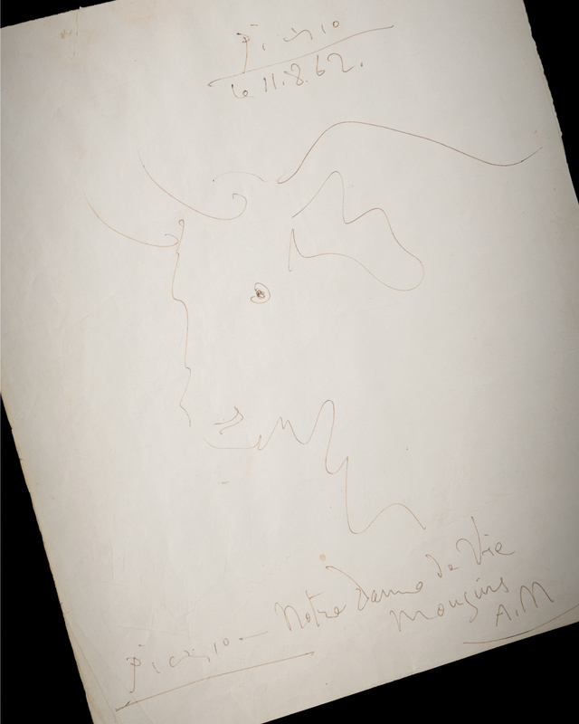 Lot 5074 Pablo Picasso Twice-Signed Sketch - Bull in Profile (1962)
