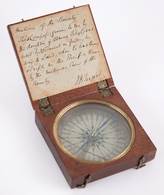 Lot 5042 William Bligh Attributed Cased Mahogany Pocket Surveying Compass Used in His Epic 3,600-Mile Voyage to Safety After the HMS Bounty Mutiny