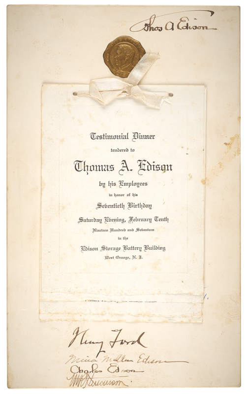 Lot 5063 Thomas Edison and Henry Ford Signed Program from Edison's 70th Birthday Testimonial Dinner