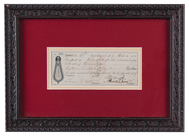 Lot 5064 Thomas Edison and Francis R. Upton Signed Promissory Note from Edison Lamp Co., with Handsome Light Bulb Vignette