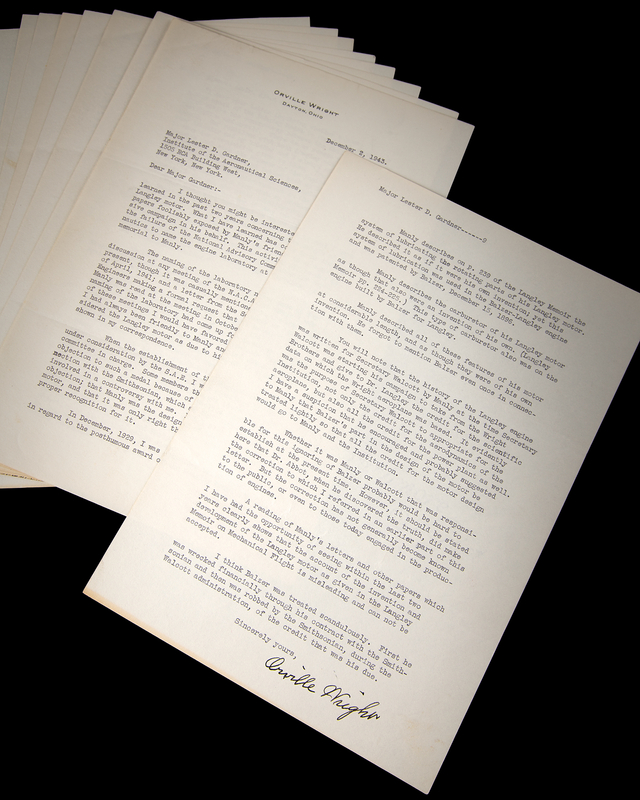 Lot 5068 Orville Wright Typed Letter Signed on the 'Wright/Smithsonian' Controversy and the Development of Langley's Airplane Motor