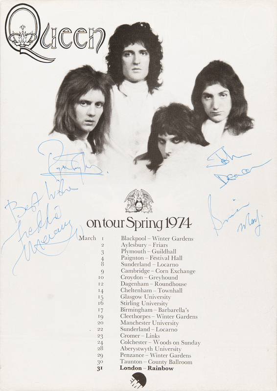 Lot 5097 Queen Signed 'Queen II' Handbill from Their First Headlining UK Tour (1974)