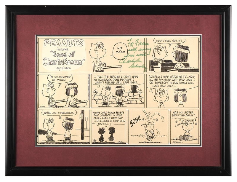 Lot 5108 Charles Schulz Signed Original Hand-Drawn Peanuts Sunday Comic Strip (March 24, 1985)