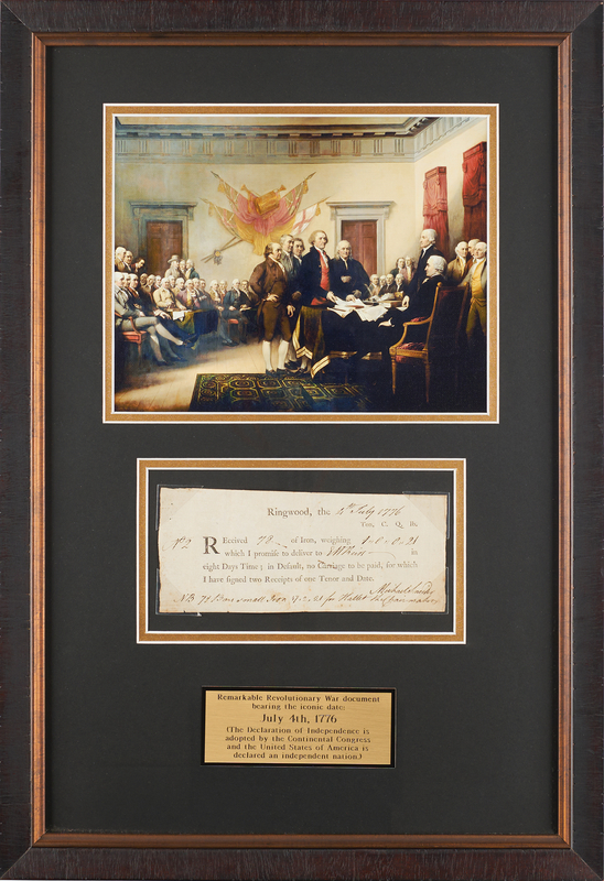 Lot 5002 Revolutionary War: Receipt Issued from New Jersey's Ringwood Ironworks, Dated July 4, 1776