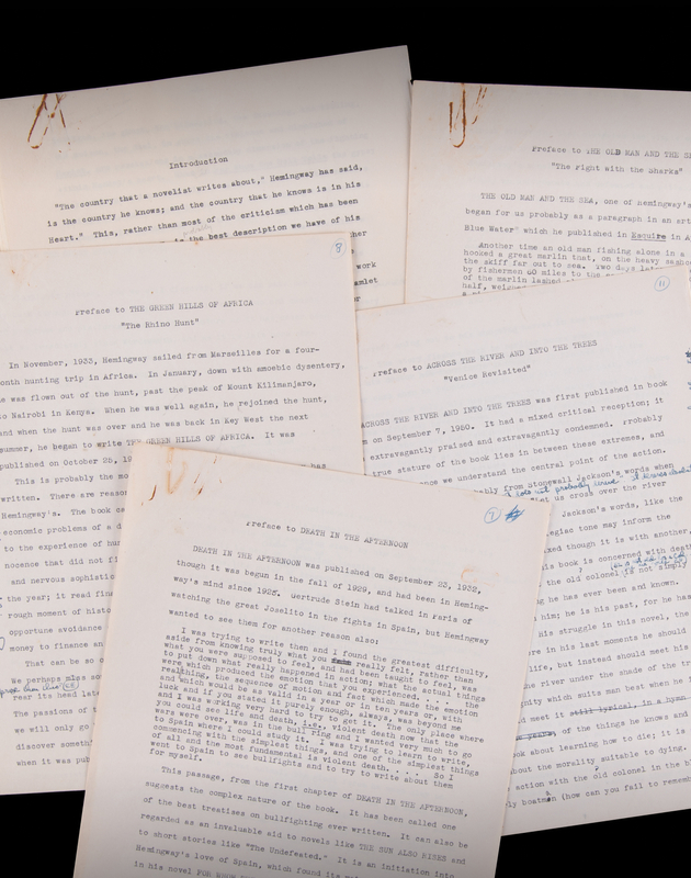 Lot 5085 Ernest Hemingway Hand-Annotated Anthology Manuscript (60+ Pages), Carrying His Commentary on A Farewell to Arms, Death in the Afternoon, For Whom the Bell Tolls, and The Old Man and the Sea