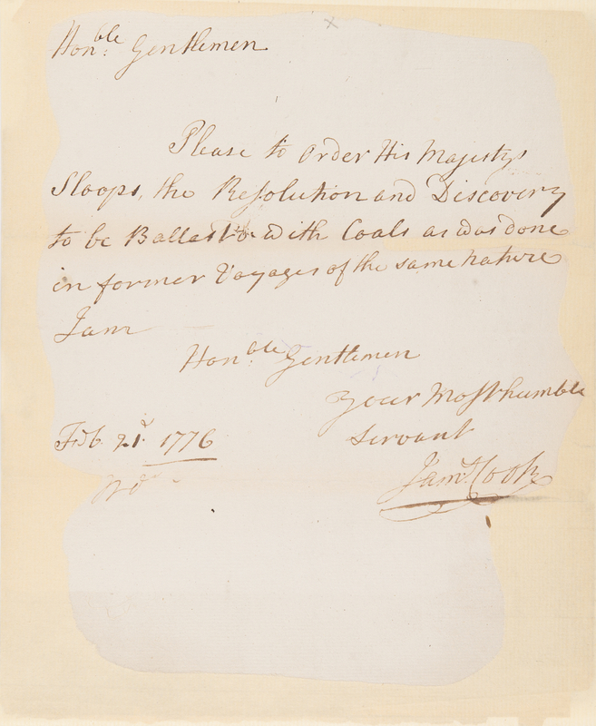 Lot 5049 James Cook Autograph Letter Signed, Outfitting the HMS Resolution and HMS Discovery for His Final Voyage in 1776