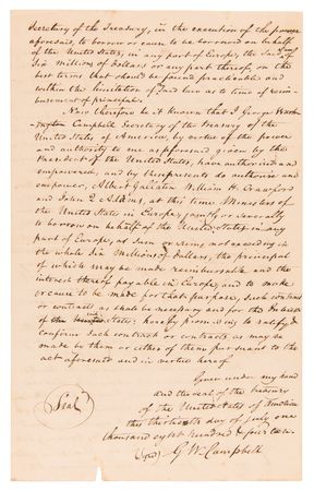 Lot #5017 War of 1812: John Quincy Adams and Albert Gallatin Letter Signed with $6 Million European Loan Document Archive - Image 10