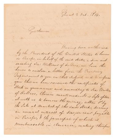 Lot #5017 War of 1812: John Quincy Adams and Albert Gallatin Letter Signed with $6 Million European Loan Document Archive - Image 4