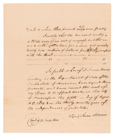 Lot #5017 War of 1812: John Quincy Adams and Albert Gallatin Letter Signed with $6 Million European Loan Document Archive - Image 8