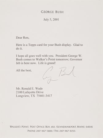 Lot #5028 1990 Topps #USA1 George Bush (White House Issue) Baseball Card - “Here is a Topps card for your Bush display” - Image 4