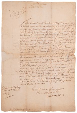 Lot #5044 King William's War: Archive of Letters and Documents Signed by King William III, Queen Mary II, and Colonial Governors of North America, for 