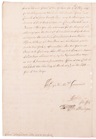 Lot #5044 King William's War: Archive of Letters and Documents Signed by King William III, Queen Mary II, and Colonial Governors of North America, for 
