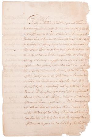 Lot #5044 King William's War: Archive of Letters and Documents Signed by King William III, Queen Mary II, and Colonial Governors of North America, for 