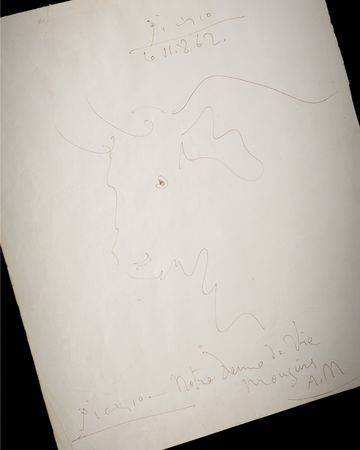 Lot #5074 Pablo Picasso Twice-Signed Sketch - Bull in Profile (1962) - Image 1