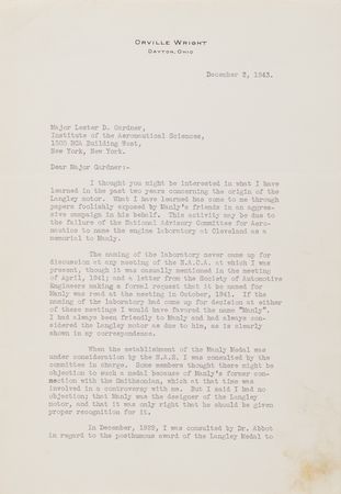 Lot #5068 Orville Wright Typed Letter Signed on the 'Wright/Smithsonian' Controversy and the Development of Langley's Airplane Motor - Image 2