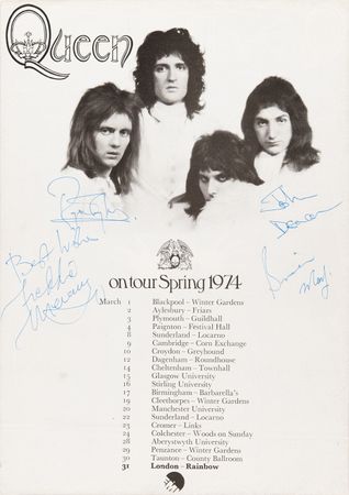 Lot #5097 Queen Signed 'Queen II' Handbill from Their First Headlining UK Tour (1974) - Image 1