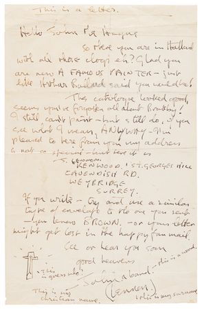 Lot #5093 Beatles: John Lennon Twice-Signed Autograph Letter to Art School Friend Jonathan Hague, with Original ‘Jesus Christ’ Sketch, “This is guess who?” - Image 2