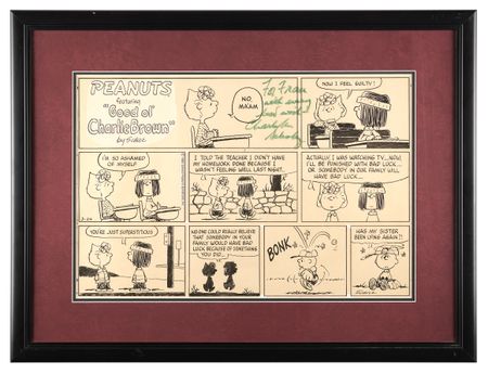Lot #5108 Charles Schulz Signed Original Hand-Drawn Peanuts Sunday Comic Strip (March 24, 1985) - Image 1