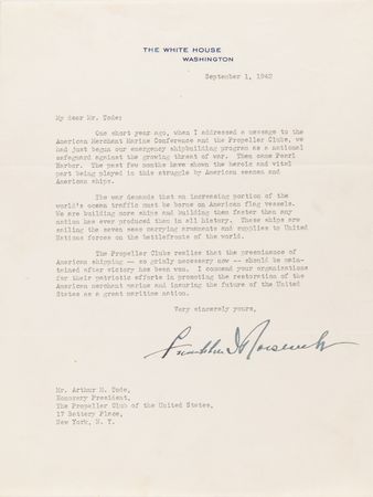 Lot #5024 Franklin D. Roosevelt War-Dated Typed