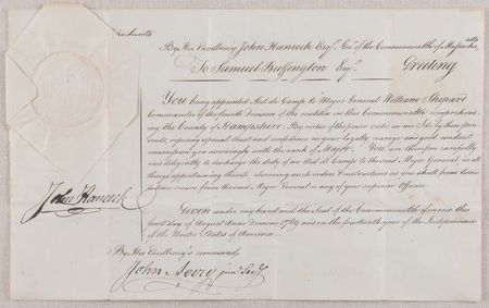 Lot #5005 John Hancock Document Signed as Governor of Massachusetts, Appointing a Veteran of Shays' Rebellion - Image 1