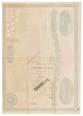 Lot #5041 Leland Stanford Signed Bond of the Central Pacific Railroad Company of California - A Security Used to Finance the First Transcontinental Railroad - Image 2