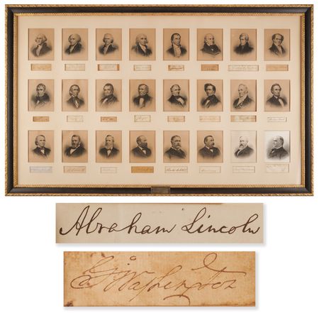 Lot #5015. American Presidents: Signature Display of the First 25 Presidents, George Washington Through William McKinley